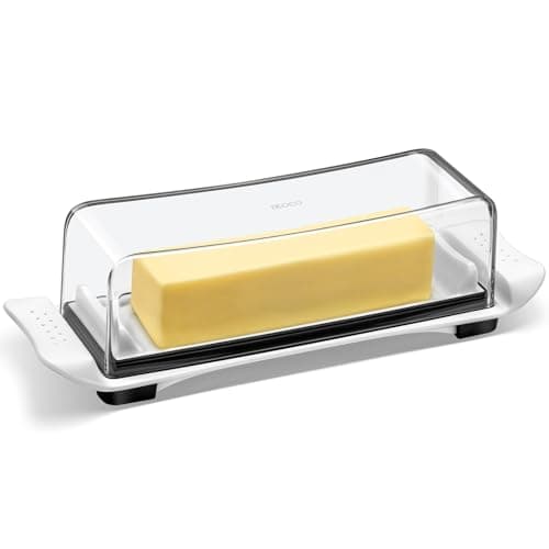 Butter Dish, IKOCO Airtight Butter Dish with Lid for Countertop and Refrigerator, Dishwasher Safe Butter Holder Container for Eastern and Western Butter, White
