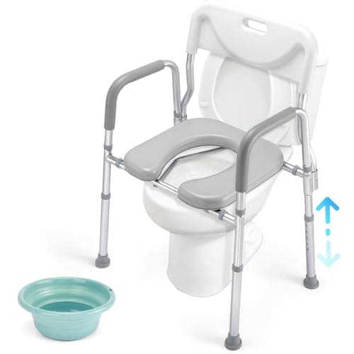 Zler Raised Toilet Seat , 4in1 Bedside Commodes with Handle and Back, Adjustable Toilet Chairs with Bucket for Senior, Handicap & Disabled