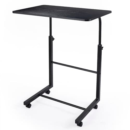 DEBECTY Tv Tray Table Adjustable Tv Tray Portable Couch Table Portable on Wheels Adjustable Height Desk C-Shape Dinner Tray Tables for Home, Office (Black)