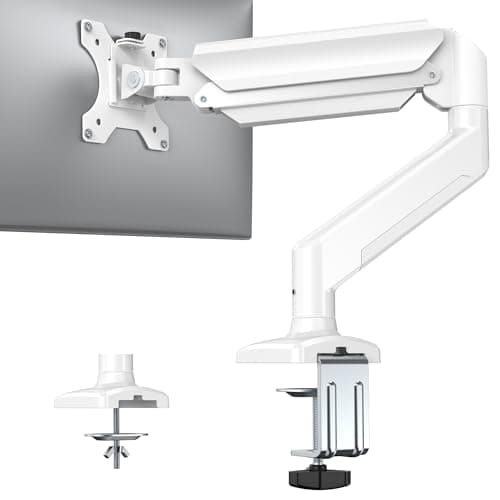 HUANUO Single Monitor Arm 13-34 Inch, Adjustable Gas Spring Arm, Monitor Desk Mount for 4.4-22lbs, VESA 75/100mm with C-Clamp/Grommet Base, Ergonomic Stand for Work/Gaming