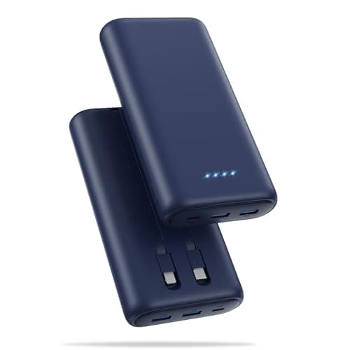 Upgraded Portable Charger 40800mAh Power Bank - Portable Battery with 2 Built in Cables,PD 25W USB C Fast Charging, 5 Outputs Battery Pack Compatible with iPhone 17 16 15 14 Android Phone etc-Navy