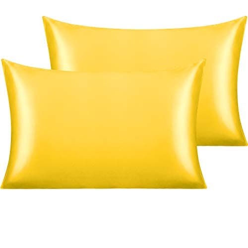 NTBAY 2 Pack Satin Queen Pillowcases for Hair and Skin, Luxurious and Silky Pillow Cases with Envelope Closure, 20x30 Inches, Yellow