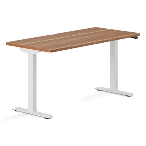 Branch Duo Standing Desk 58 Inches - Adjustable Standing Desk with 20” Range - OLED Control Panel - Frameless Design & Compact Size Suitable for Many Spaces - Walnut Top - White Base