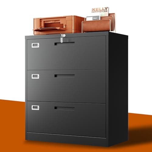 BYNSOE Lateral File Cabinet with Lock,Metal Filing Cabinet with 3 Drawer,Steel Lateral File Cabinet for Legal/Letter A4 Size,Wide File Cabinet for Office Home,Assembly Required