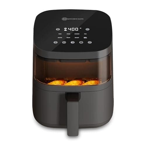 Kitchen Elite Digital Air Fryer Oven with Viewing Window and 8 Presets, 4 Quart, Touchscreen Cooker, Precise Temp Control, Elegant Gray