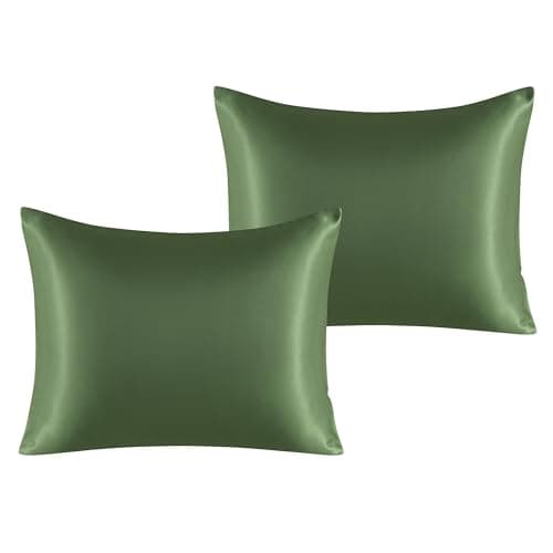 NTBAY 2 Pack Satin Standard Pillowcases for Hair and Skin, Luxurious and Silky Pillow Cases with Envelope Closure, 20x26 Inches, Olive Green