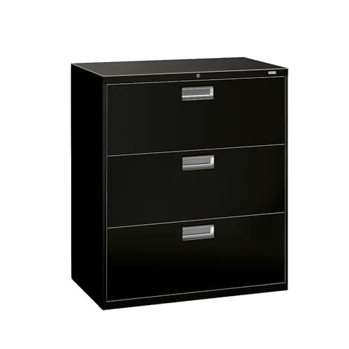 HON 3 Drawer Lateral File Cabinet with Lock, Metal Filing Cabinets for Offices, Adjustable Hangrails for A4, Legal, Letter Files, 18" Deep, Black