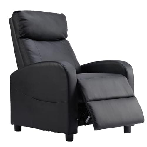 Sweetcrispy Recliner Chair PU Leather Recliner Sofa No Massage, Home Theater Seating with Lumbar Support, Adjustable Push Back Overstuffed High-Density Sponge Reclining for Living Room, Black