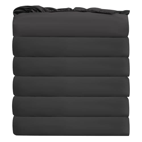 Bulk Twin Fitted Sheet Only Deep Pocket 6 Pack, Quick Sort Bottom Bed Sheets Color-Coded Label Threads, Soft Brushed Microfiber Hotel Motel Airb&bs Essentials for Hosts(Black, 39"x75")