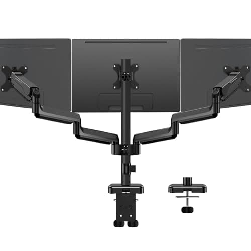 MOUNTUP Triple Monitor Mount for 17-32 inch Screens, Full Motion Triple Monitor Stand, 3 Monitors Desk Mount Holds 4.4-19.8 lbs Each, Clamp & Grommet Mounting, Black