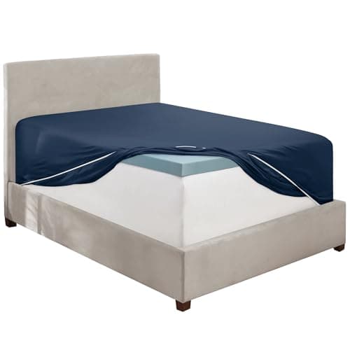 Hearth & Harbor Extra Deep Pocket Full Fitted Sheet - Fits 18 to 24 Inch Mattress – Ultra Soft 1800 Microfiber, Wrinkle-Free & Breathable – Hotel Luxury Fitted Sheet Only, Navy