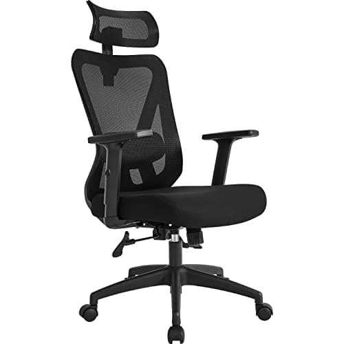 Yaheetech Ergonomic Office Chair High Back Mesh Computer Chair with Adjustable Headrest and Lumbar Support and 2D Armrest for Home Office Working Black