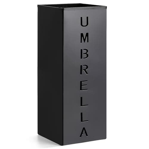 Hiceeden Square Metal Umbrella Holder, Free Standing Umbrella Rack Stand for Indoor Entryway, Umbrella Canes Walking Sticks Storage Bin for Office, Home, Hotel, Shop, 6.3" x 6.3" x 16.5", Black