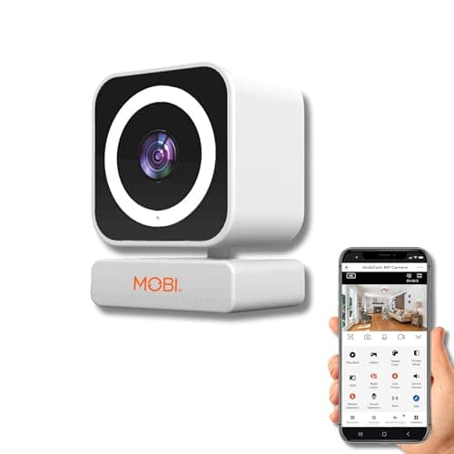 MOBI Connect Indoor Monitoring Camera with Two-Way Audio and 90 Degree Field of View, Night Vision, Motion Detection, Bluetooth and Wi-Fi Connectivity, Smart App Connection with Alerts