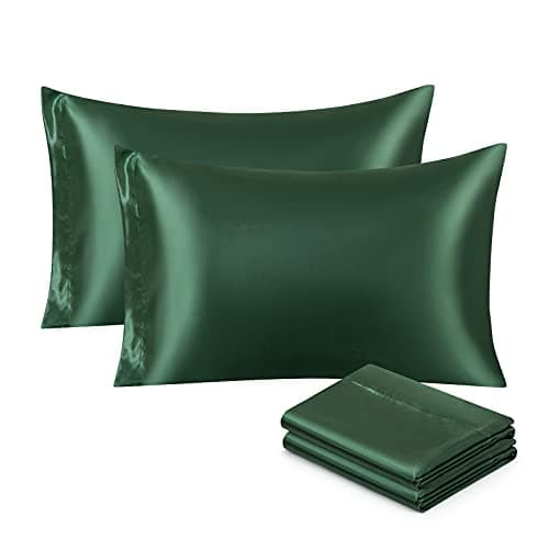 Ersmak Satin Pillowcase Standard Set of 4, Ultra Soft & Silky Satin Pillow Cases for Hair and Skin, Wrinkle Fade Resistant Pillow Covers with Envelope Closure (Dark Green)