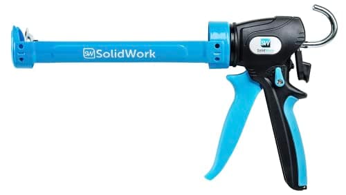 SolidWork Drip-Free Caulk Gun with Ergonomic Steel Handle, up to 1/10 Gallon Cartridge, Adjustable 24:1 or 12:1 Thrust Ratio 1/10 Gallon Cartridge | Blue Caulking Gun