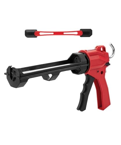 Bates- Caulking Gun Tool, 10:1 Thrust Ratio, Black & Red, 360° Rotating Plastic Barrel, Caulk Gun with Spout Cutter, Seal Puncture Tool, Built-in Scraper and Finishing Tool