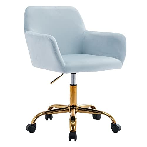 KCC Velvet Office Desk Chair, Comfy Swivel Modern Leisure Armchair with Wheels, Upholstered Comfy Velvet Fabric Makeup Chair Height Adjustable for Teens Women Girls Elegant Home Office, Baby Blue