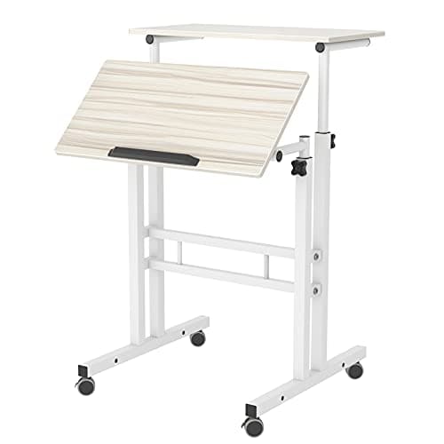 DlandHome Mobile Standing Desk - Adjustable Sit Stand Desk, 23.6inches Table Workstation, Maple