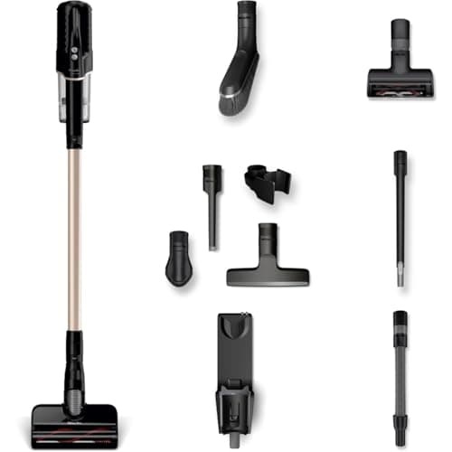 Miele Duoflex Total Care Vacuum Cleaner, Cordless and Bagless Multi-Use, Multi-Floor Flexible Stick Vacuum with 4 Attachable Brushes and Accessories, in Obsidian Black / Rose Gold