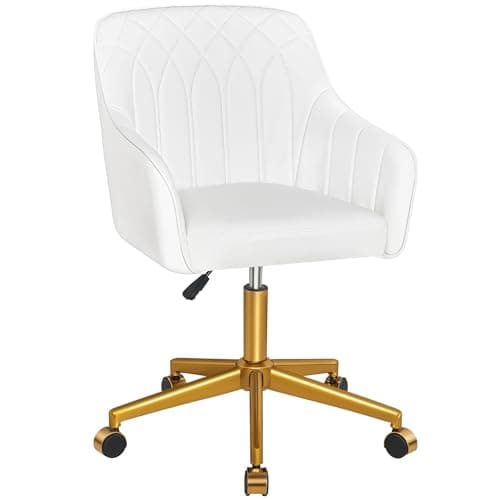 VECELO Modern PU Swivel Home Office Desk Chair with Back & Rolling Wheels, Adjustable Seat Height for Girls Women Bed Room Vanity Makeup/Task/Computer Work, White