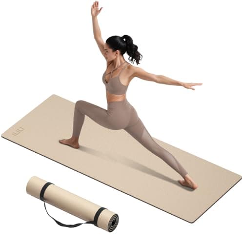 ILILI Yoga Mat 10mm Extra Thick and Extra Long, 76x28×0.4 Inch, Double Color Non-Slip TPE Material, Easy Carrying with Strap, Ideal for Yoga, Pilates, Floor Exercise, Home and Outdoor Use, Eco Friendly (Beige+Black)