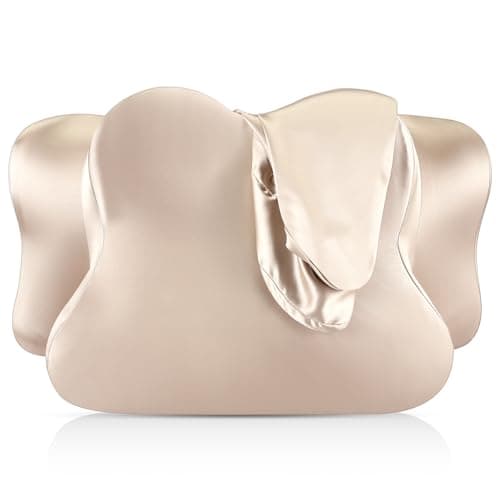 Hahafelt Cervical Neck Pillowcase (Only Pillowcase) Satin Pillow Cover with Zipper Ergonomic Contour Pillow Cover for Side Back Stomach Sleepers(Champagne,Queen Size)