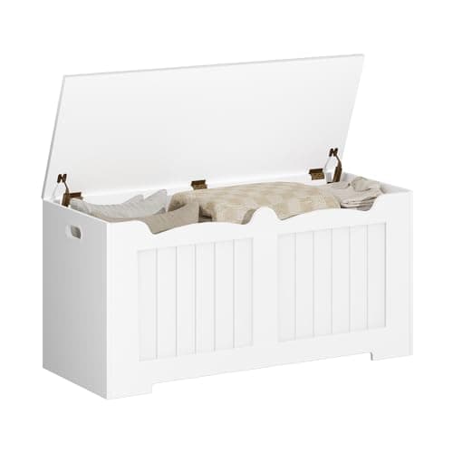 Hzuaneri 39.4" Storage Chest, Storage Bench Trunk with 2 Hinges, Wooden Box, Lift-Top Chest Organizer, Shoe Bench for Entryway, Bedroom, Living Room, White 01003XSB