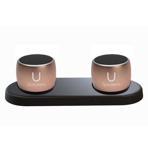 Fashionit U Pro - Mini Bluetooth Speaker Set U Pro TWS Wireless Speakers with Charging Tray | Portable Small Speakers with Surround Sound for Travel, Shower, Beach, Car | Rose Gold