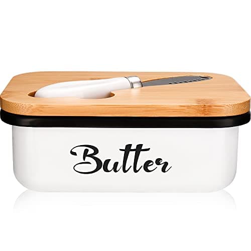 Metal Butter Dish with Lid for Countertop,Large Butter Container with Stainless Steel Multipurpose Butter Knife, Butter Keeper with Double High-quality Silicone,Ideal Kitchen Gift White