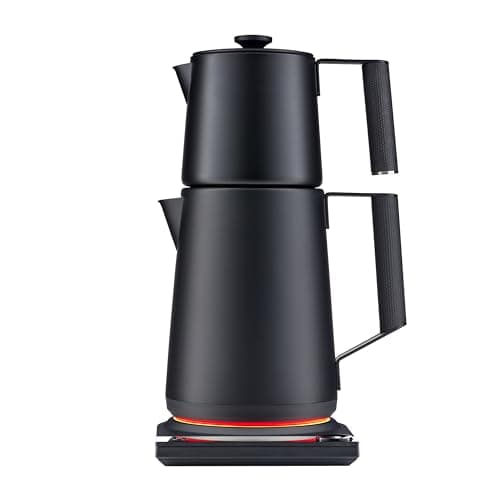Saki Turkish Tea Maker Machine Pro, Electric Double-Pot Teapot 1.75L 120V, 120 Min Keep-Warm, Stainless Steel BPA-Free, Auto Shut-Off & Boil-Dry, LED Brew Ring, Matte Black