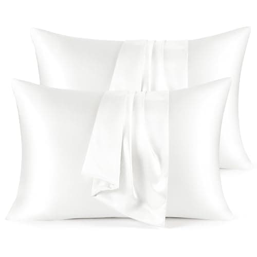 Bedsure Satin Pillowcase for Hair - White Satin Pillow Cases Standard Size with Zipper 4 Pack, Similar to Silk Pillow Cases for Skin, Silky & Soft, Gifts for Women Men, 20x26 Inches