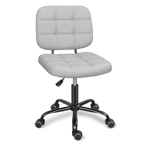 ERGOSEAT Armless Home Office Desk Chair with Wheels, Modern Ergonomic Drafting Rolling Chair with 360° Swivel Wheels,Height Adjustable Computer Task Chairs for Small Space, Light Grey