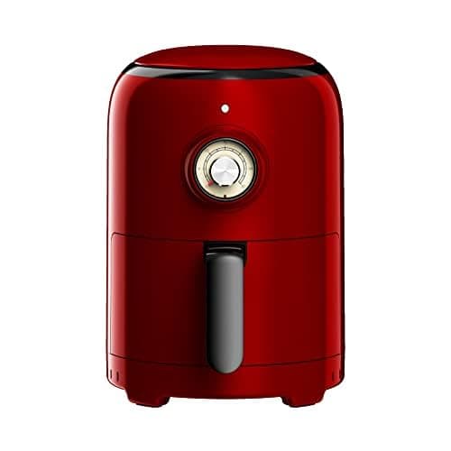 Aria Air Fryers 2Qt Retro Style Ceramic Build, Small Compact Size Airfryer, Easy Clean & Dishwasher Safe, Ceramic Nonstick Teflon Free Small Convection, Red/Black Trim & Basket Handle