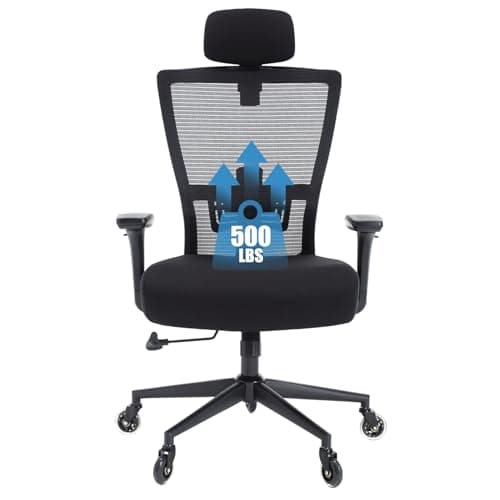 Ergonomic Big & Tall Office Chair – 400lbs Capacity, Adjustable Lumbar Support, 3D Flip-Up Armrests, Heavy Duty Metal Base, High Back Executive Desk Chair for Heavy People
