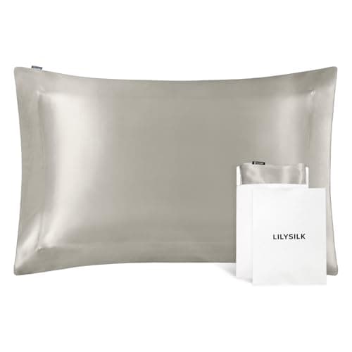 LILYSILK 100% Silk Pillowcase 1PC 25MM Pure Bed Pillowcase for Hair & Skin Oxford Envelope Double-Sides Charmeuse Silk,Silvergray Standard 20x26 inches