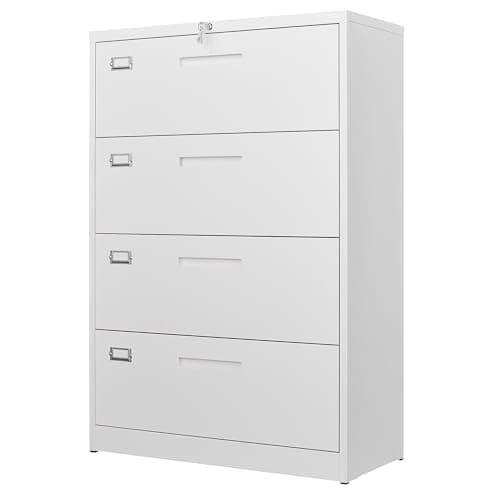 Letaya 4 Drawer File Cabinet with Lock, Metal Lateral Filing Cabinet Wide Office Organization Storage for Home Office Hanging Letter/Legal/F4/A4 (White-Requires Installation)