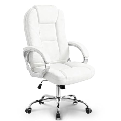 NEO Chair Office Desk Ergonomic Gaming Chair High Back Adjustable Computer Chair with Wheels and Lumbar Support Comfy Leather Executive Swivel (White)