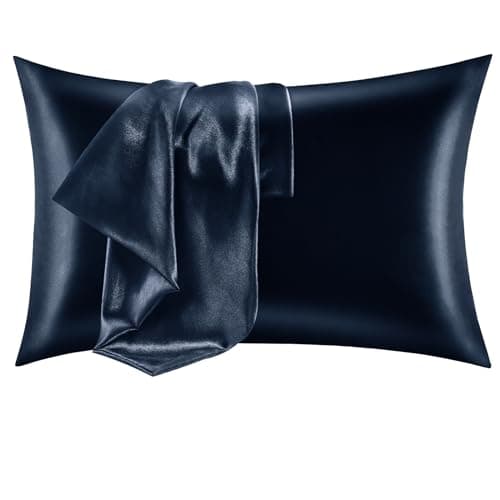 CozyLux Satin Pillowcase for Hair and Skin Standard Set of 2 Soft Pillow Cases Silky Microfiber Bed Pillow Covers Wrinkle Resistant with Envelope Closure(Navy, 20 x 26 Inches)
