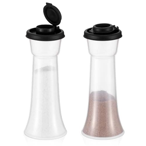 Baderke 2 Set Plastic Salt and Pepper Shakers Hourglass Salt and Pepper Shakers with Lids Large Covered for Camping Outdoor Lunch Home Kitchen Restaurant(Black)