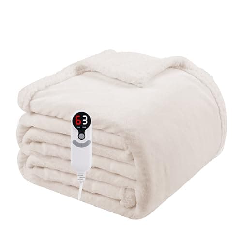Electric Heated Blanket Full Size 72"x84", Soft Flannel with Overheat Protection, 9 Adjustable Heat Settings & 10-Hour Auto-Off Timer, Fast Heating for Winter Comfort, White