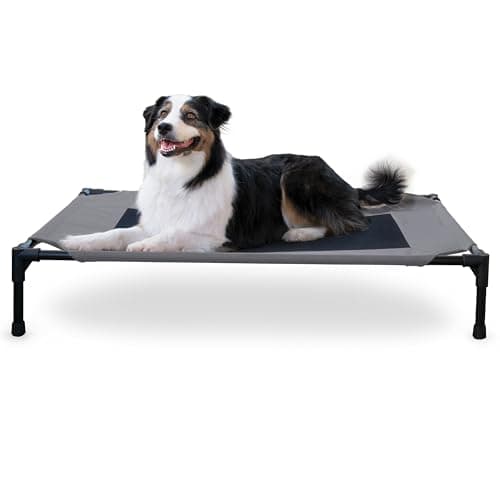 K&H Pet Products Outdoor Elevated Dog Cot, Breathable Cooling Elevated Cot Hammock Pet Bed for Large Dogs, Washable Mesh Cover, Raised Metal Frame, Collapsible, Portable - Large 42 X 30in Gray