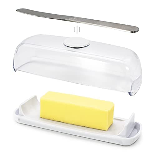Butter Hub Plastic Butter Dish with Lid and Knife for Countertop - Covered Dish Keeper with Magnetic Knife Holder, Easy Scoop, No Mess Lid Container, Dishwasher Safe, BPA-Free - Clear, US Regular