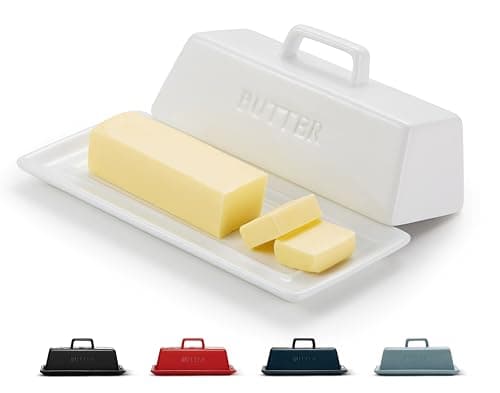 Butter Dish with Lid for Countertop, by Kook, Ceramic Dish Tray with Cover, Kitchen Keeper, Container, Holder (White)