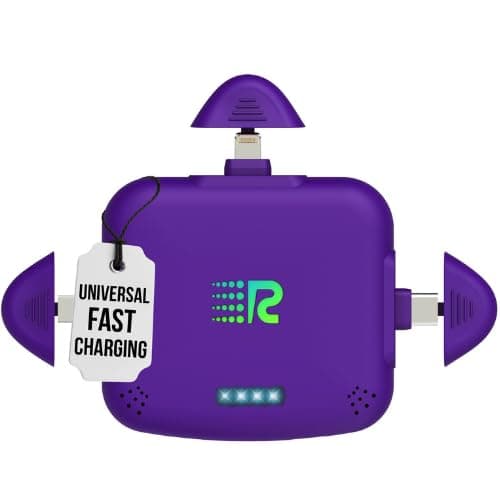 Rush Charge Universe 3 in 1 Portable Charger 3300mah, 2.4A High-Speed Fast Charging Compatible with iPhone and Android Lightning, Type C, Micro-USB Charges 3 Devices at a Time Pre-Charged RC33 Purple
