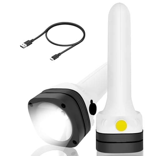 3-in-1 Flashlight: Front Beam, Standing Camp Lantern & Emergency Strobe – Simple Design, Easy for Seniors. Ideal for Camping, Home & Car Safety. USB-C Rechargeable & Lightweight.