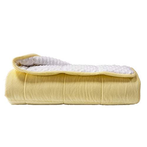 ALANSMA Reversible Weighted Blanket for All Season, Luxury Velvet, Warm and Cool, Adult 15Lb Yellow Weighted Blanket, Enjoy Sleeping Anywhere(Light Yellow,60"x80" 15lbs)