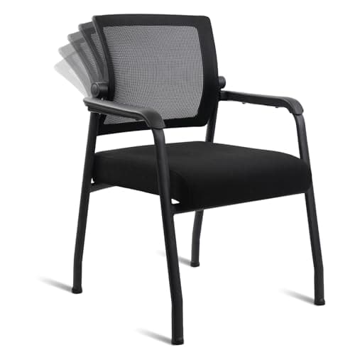 KLASIKA Desk Chair No Wheels with Adjustable Mesh Backrest, Arm Chair with Ergonomic Lumbar Support and Thickened Seats Cushion, Waiting Room Chairs for Office School Church Guest Reception