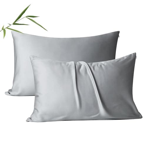 2 Pack Cooling Pillow Cases,Viscose Derived from Bamboo Pillow Protectors King Size Set of 2, 400 Thread Count Soft Silky Breathable Summer Pillow Cover with Zipper Hidden (2PCS, King, Gray)