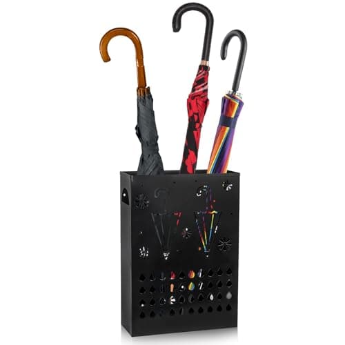 Coloch Metal Umbrella Stand Rack, Freestanding Umbrella Holder Bin Multipurpose Cane Storage Rack with Weighted Base for Umbrella, Walking Stick, Home, Hotel, Office, Rectangle, Black